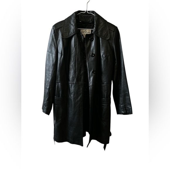 Jackets & Blazers - Vintage Victoria Leather Black Coat